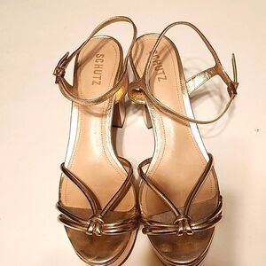 SCHUTZ PLATFORM METALIC HEELS SIZE 10.5